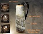 OLDEMPEROR Viking Drinking Coffee Mug- 12oz| Gifts for Men & Women| Real Ox Horn| Food Grade Medieval| Hot and Cold Liquids| Engraved Natural Shine Finish (Compass)