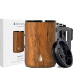 Elemental Insulated Coffee Mug - Triple-Wall Stainless Steel Summit Travel Cup for Hot and Cold Drinks - Thermal Coffee Mug with Lid and Handle for Camping, Office & Travel 16oz - Teakwood