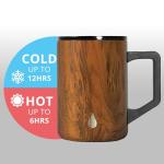 Elemental Insulated Coffee Mug - Triple-Wall Stainless Steel Summit Travel Cup for Hot and Cold Drinks - Thermal Coffee Mug with Lid and Handle for Camping, Office & Travel 16oz - Teakwood