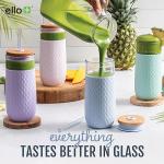 Ello Devon 2-Pack 18oz Glass Tumbler with Straw, Friction Fit Bamboo Wood Lid and Silicone Sleeve | Perfect for Iced Coffee, Tea, and Smoothies | Blue and Lilac