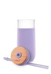 Ello Devon 2-Pack 18oz Glass Tumbler with Straw, Friction Fit Bamboo Wood Lid and Silicone Sleeve | Perfect for Iced Coffee, Tea, and Smoothies | Blue and Lilac