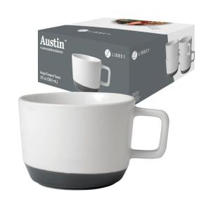Libbey Austin Basalt Blue Porcelain Coffee Mugs, Modern Colorblocked Large Coffee Mugs Set of 4, Stackable Ceramic Mug Set for Holidays, Daily Use