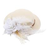 Zinniday Fascinator High Tea Hat - Women's White Mini Clip On 20s 50s Derby Cocktail Pillbox Cups Dress Kentucky Hat with Flower and Feather Decoration