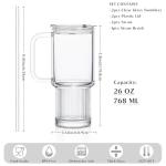 INSETLAN 26oz Glass Tumbler with Handle & Lid – 2-Pack Large Iced Coffee Cups with Straws, Modern Glass Mug for Cold & Hot Beverages, Aesthetic Travel Cup for Smoothies, Tea, and Juice