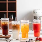 INSETLAN 26oz Glass Tumbler with Handle & Lid – 2-Pack Large Iced Coffee Cups with Straws, Modern Glass Mug for Cold & Hot Beverages, Aesthetic Travel Cup for Smoothies, Tea, and Juice