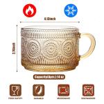 WHJY Vintage Glass Coffee Mugs with Spoon, Set of 2 espresso ribbed glass coffee cup，Embossed Tea Cups, Esthetic Tea Cups for Cappuccino, Latte, Hot Beverages, 14 oz