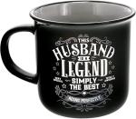 Pavilion Gift Company - Husband The Legend - Ceramic 13-ounce Campfire Mug, Double Sided Coffee Cup, Coffee Mugs for Guys, 1 Count - Pack of 1, 3.75 x 5 x 3.5-Inches, Black/Gray