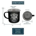 Pavilion Gift Company - Husband The Legend - Ceramic 13-ounce Campfire Mug, Double Sided Coffee Cup, Coffee Mugs for Guys, 1 Count - Pack of 1, 3.75 x 5 x 3.5-Inches, Black/Gray