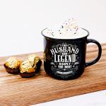 Pavilion Gift Company - Husband The Legend - Ceramic 13-ounce Campfire Mug, Double Sided Coffee Cup, Coffee Mugs for Guys, 1 Count - Pack of 1, 3.75 x 5 x 3.5-Inches, Black/Gray