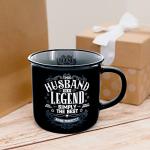 Pavilion Gift Company - Husband The Legend - Ceramic 13-ounce Campfire Mug, Double Sided Coffee Cup, Coffee Mugs for Guys, 1 Count - Pack of 1, 3.75 x 5 x 3.5-Inches, Black/Gray