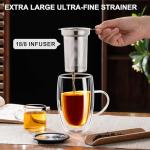 Baalaka Double Wall Glass Tea Cup With Stainless Steel Infuser and Lid, 16oz Borosilicate Glass Tea Mug, Tea Infuser for Loose Leaf Tea, Teas Gifts for Lovers