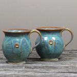 Castle Arch Pottery Irish Pottery Coffee & Tea Mugs. Set of Two Hand-Thrown Cups 300ml with Celtic Spiral Motif - Handcrafted In Ireland - Lead & Cadmium Free, Irish Gifts For Men & Women