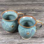 Castle Arch Pottery Irish Pottery Coffee & Tea Mugs. Set of Two Hand-Thrown Cups 300ml with Celtic Spiral Motif - Handcrafted In Ireland - Lead & Cadmium Free, Irish Gifts For Men & Women