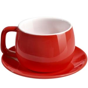 ionEgg Porcelain Coffee Cup with Saucer 270ml/9oz, Minimalist Design, Perfect for Latte, Cappuccino, and Tea, Red
