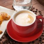 ionEgg Porcelain Coffee Cup with Saucer 270ml/9oz, Minimalist Design, Perfect for Latte, Cappuccino, and Tea, Red