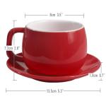 ionEgg Porcelain Coffee Cup with Saucer 270ml/9oz, Minimalist Design, Perfect for Latte, Cappuccino, and Tea, Red
