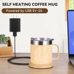 Gifts for Women Men, Heated Coffee Mug with Lid, Temperature Control Mug 131°F, Birthday, Mother's Day, Father's Day, Christmas Gifts for Mom, Dad, Grandpa, Grandma, Wife, Husband (Bamboo, 12oz)