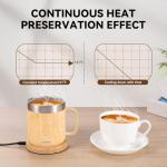 Gifts for Women Men, Heated Coffee Mug with Lid, Temperature Control Mug 131°F, Birthday, Mother's Day, Father's Day, Christmas Gifts for Mom, Dad, Grandpa, Grandma, Wife, Husband (Bamboo, 12oz)