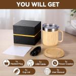 Gifts for Women Men, Heated Coffee Mug with Lid, Temperature Control Mug 131°F, Birthday, Mother's Day, Father's Day, Christmas Gifts for Mom, Dad, Grandpa, Grandma, Wife, Husband (Bamboo, 12oz)