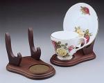 BANBERRY DESIGNS Tea Cup and Saucer Display Stand - Set of 4 Wood Holders for Collectible Teacup and Saucer Sets - Walnut Finish Single Cup/Saucer Display