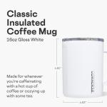 Corkcicle Classic Coffee Mug - Triple Insulated Stainless Steel for Travel - Shatter-Proof Lid - Keeps Drink Hot Over 3 Hours - Holiday Mug Gift - Great for Gifting Warmth - 16 oz - Gloss White