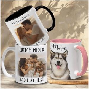 Personalized Coffee Mugs with Photo Text or Logo, Custom Mugs With Pictures And Message Multiple Colors 11oz 15oz, Customized Unique Gift Idea For Family, Pet Lovers, Couple, Friend, Company