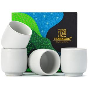 TEANAGOO Japanese Tea Cups, Chinese Tea Cup, 7.2Oz / 205 Ml, Ceramic Tea Cups for Adults, Ceramic Cups no Handles, Japanese Cups, Asian Matcha Cup, Ivory White, 4 Pcs/Box, H7