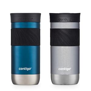 Contigo Byron 2.0 Snapseal Insulated Stainless Steel Travel Mug with Grip 2-pack, 16oz, Blueberry Satin & Gold Morel