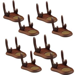 BANBERRY DESIGNS Tea Cup and Saucer Display Stand - Set of 8 Wood Holders for Collectible Teacup and Saucer Sets - Walnut Finish Single Cup/Saucer Display