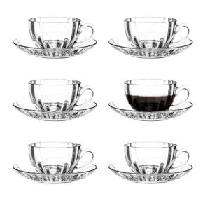 binsakao Glass Tea Cups and Saucers Set of 6 - Small Glass Coffee Mugs - Pumpkin Teacups for Espresso Cappuccino Latte Tea - Halloween Thanksgiving Decor Gift (5.4 OZ / 161 ML)