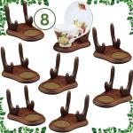 BANBERRY DESIGNS Tea Cup and Saucer Display Stand - Set of 8 Wood Holders for Collectible Teacup and Saucer Sets - Walnut Finish Single Cup/Saucer Display