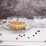 binsakao Glass Tea Cups and Saucers Set of 6 - Small Glass Coffee Mugs - Pumpkin Teacups for Espresso Cappuccino Latte Tea - Halloween Thanksgiving Decor Gift (5.4 OZ / 161 ML)