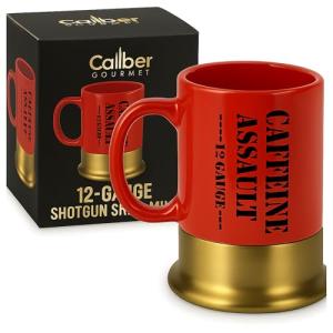 Caliber Gourmet 12-Gauge Shotgun Shell Mug – Bold Red Ceramic Gun Coffee Mug | Unique Gift For Hunters, Gun Enthusiasts & Collectors – Shotgun Shell Cup for Birthdays, Father's Day, Christmas & More