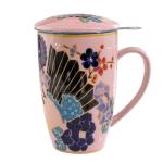Urban Tokyo Tea Mug With Lid and Stainless Steel Infuser For Loose Leaf Tea Bag Tea Cup 15oz Porcelain Hot Beverage Everyday Use Home Office (Fan Festival)