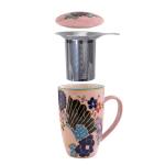 Urban Tokyo Tea Mug With Lid and Stainless Steel Infuser For Loose Leaf Tea Bag Tea Cup 15oz Porcelain Hot Beverage Everyday Use Home Office (Fan Festival)