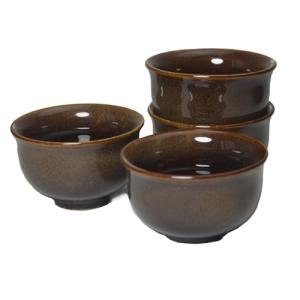 Mini Porcelain Cup Set of 4 Colourful Ceramic Tea Cup with Kiln Glaze Cups 2.5oz (Brown)