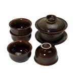 Mini Porcelain Cup Set of 4 Colourful Ceramic Tea Cup with Kiln Glaze Cups 2.5oz (Brown)