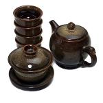 Mini Porcelain Cup Set of 4 Colourful Ceramic Tea Cup with Kiln Glaze Cups 2.5oz (Brown)