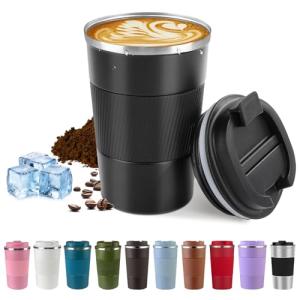 SPLMIFA Vacuum-Insulated Stainless Steel Travel Coffee Mug, Leak-Proof Reusable Coffee Cup with Lid - Keep Hot & Cold Drinks for Hours, Durable Thermos Tumbler for Men & Women (3rd-Black, 12OZ)