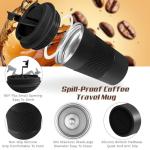 SPLMIFA Vacuum-Insulated Stainless Steel Travel Coffee Mug, Leak-Proof Reusable Coffee Cup with Lid - Keep Hot & Cold Drinks for Hours, Durable Thermos Tumbler for Men & Women (3rd-Black, 12OZ)