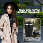 SPLMIFA Vacuum-Insulated Stainless Steel Travel Coffee Mug, Leak-Proof Reusable Coffee Cup with Lid - Keep Hot & Cold Drinks for Hours, Durable Thermos Tumbler for Men & Women (3rd-Black, 12OZ)