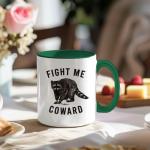 JKMBN Fight Me Coward Racoon Coffee Mugs, Funny Novelty Gift for Women Girls Raccoon Lovers, Cute Animals Themed Ceramic Coffee Mug, Brave Raccoon Coffee Cup, 11oz Ceramic Cup Green