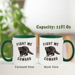 JKMBN Fight Me Coward Racoon Coffee Mugs, Funny Novelty Gift for Women Girls Raccoon Lovers, Cute Animals Themed Ceramic Coffee Mug, Brave Raccoon Coffee Cup, 11oz Ceramic Cup Green