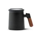 ZENS Tea Cup with Infuser and Lid for Loose Leaf Tea Steeper, 12oz Black Ceramic Tea Mug with Wood Handle for Tea Lovers Gifts