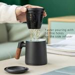 ZENS Tea Cup with Infuser and Lid for Loose Leaf Tea Steeper, 12oz Black Ceramic Tea Mug with Wood Handle for Tea Lovers Gifts