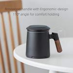 ZENS Tea Cup with Infuser and Lid for Loose Leaf Tea Steeper, 12oz Black Ceramic Tea Mug with Wood Handle for Tea Lovers Gifts