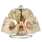 YOLIFE Tea Cups and Saucers Set of 2, Vintage Floral Porcelain Tea Cups with Holder- 8 oz