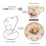 YOLIFE Tea Cups and Saucers Set of 2, Vintage Floral Porcelain Tea Cups with Holder- 8 oz