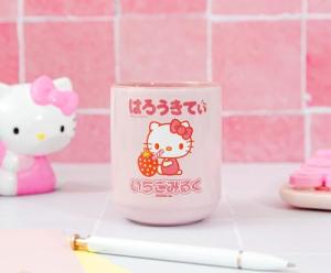 Hello Kitty Sanrio Sipping Strawberry Milk Asian-Style Ceramic Tea Cup | Traditional Japanese-Inspired Mug Without Handle | Holds 9 Ounces