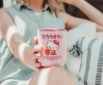 Hello Kitty Sanrio Sipping Strawberry Milk Asian-Style Ceramic Tea Cup | Traditional Japanese-Inspired Mug Without Handle | Holds 9 Ounces